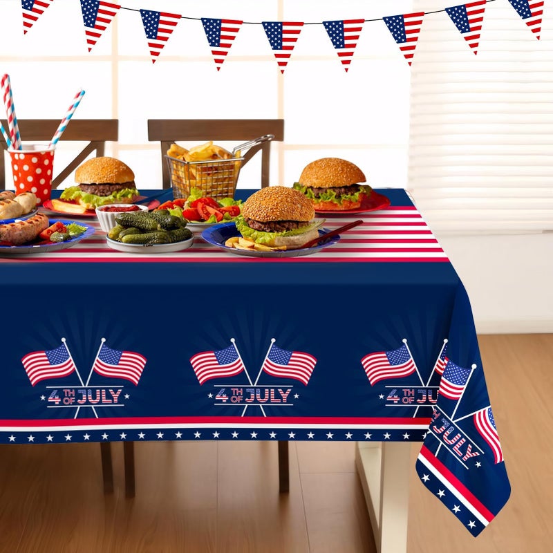 Childom 2 Pack Patriotic Tablecloth Patriotic Decorations 54"" x 108"" Disposable American Flag Tablecloth Plastic Table Cover for Veterans Day Decorations Fourth of July Camping Picnic Party Supplies - Image 5